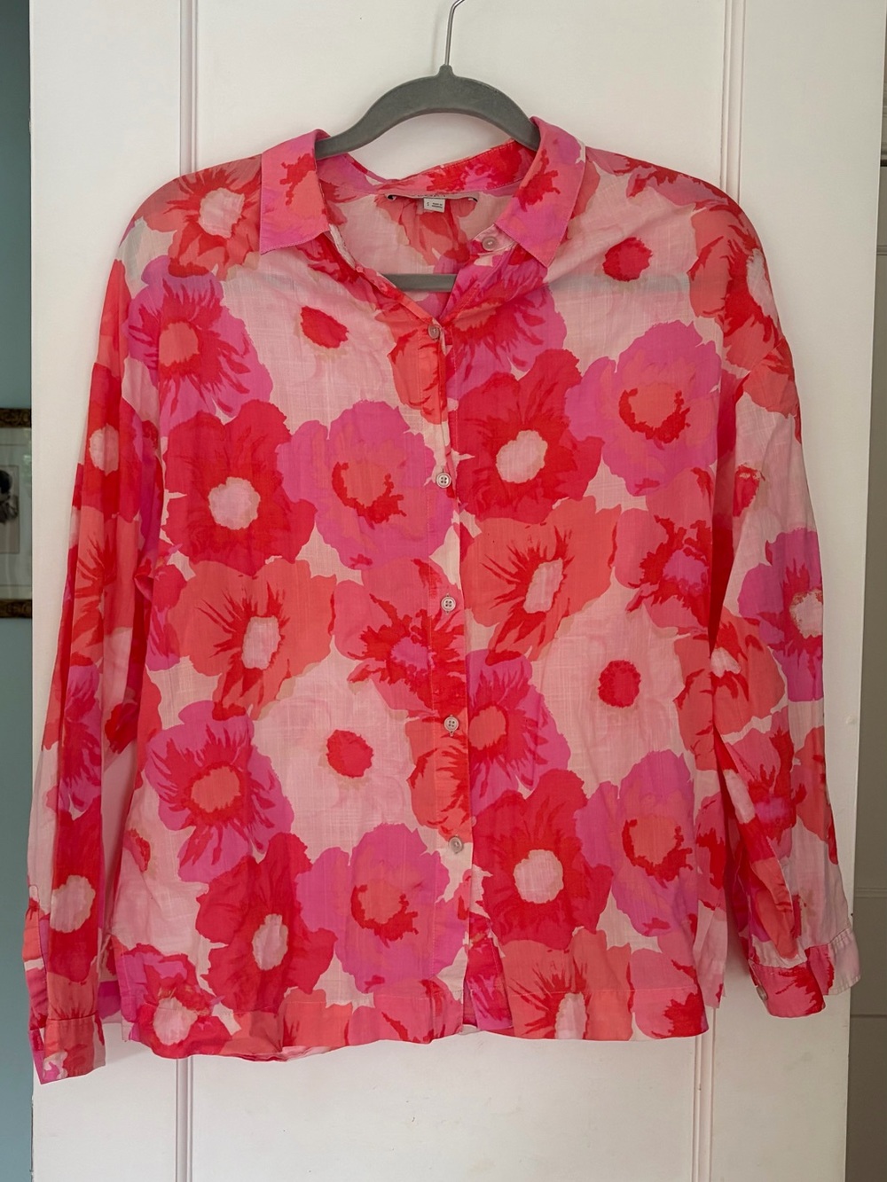 LOFT Pink and Red Floral Button-Down Shirt